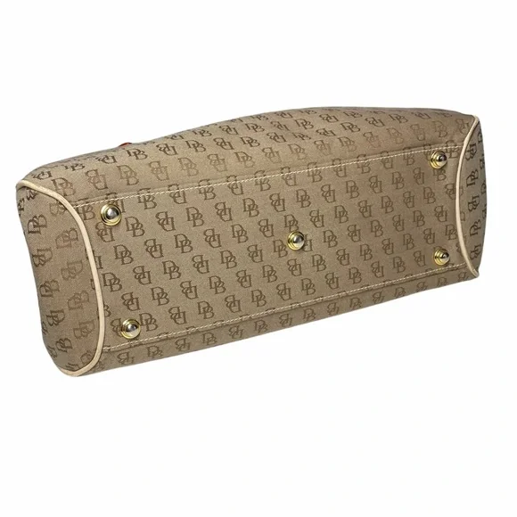 Dooney & Bourke Buckle Satchel Tote Bag Purse ID Card DB Signature Leather Trim - Picture 6 of 13